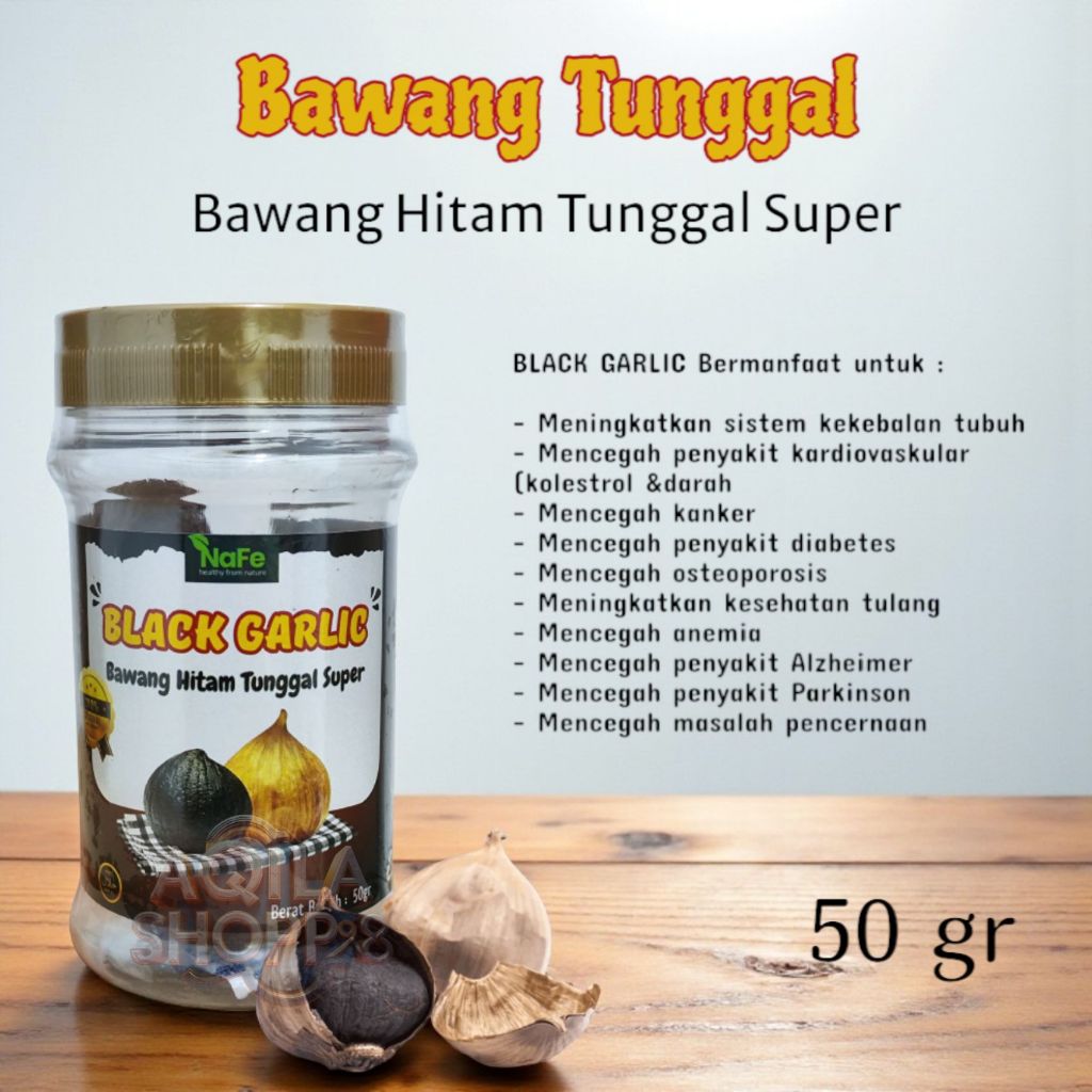 

NaFe Black Garlic PREMIUM Tunggal Super Bawang Hitam Bawang Lanang Solo Black Garlic 50gr