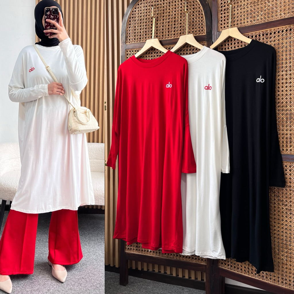 Little butik ALIKA MERAH PUTIH TUNIK | Tunik oversize ukuran jumbo bigsize wanita
