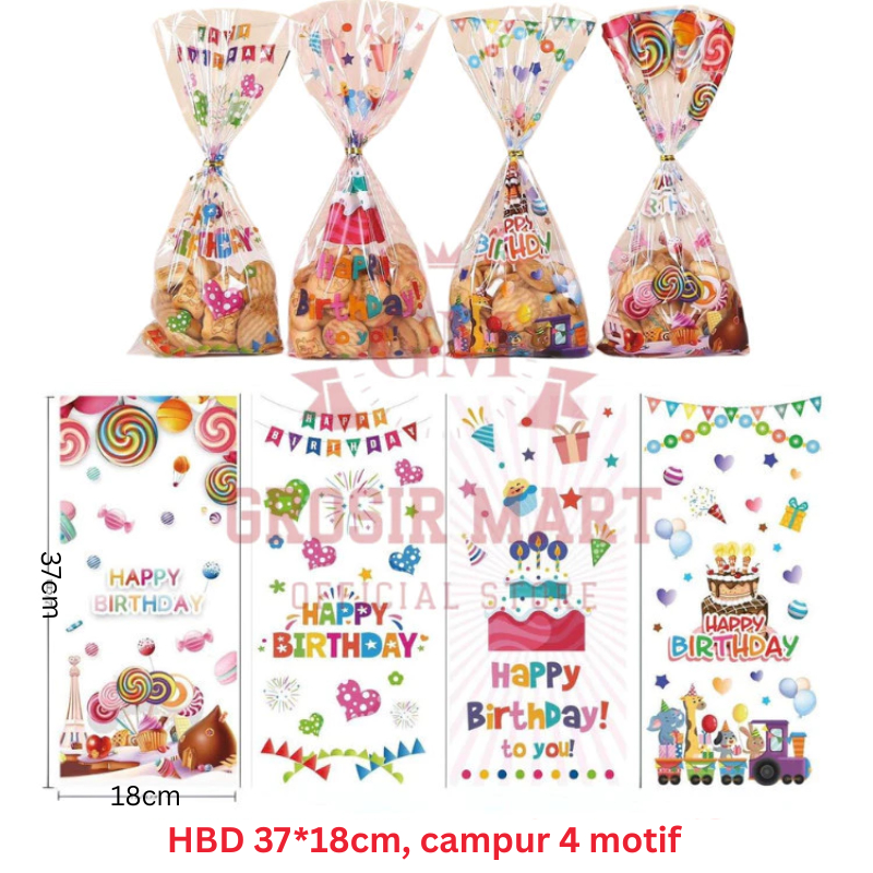 

Isi 50 lembar Plastik Hadiah Happy Birthday 37x18cm Kado Hadiah Bingkisan Snack Ulang Tahun Karakter Lucu Plastik Snack Ultah Anak Cowok Cewek Ulang Tahun Plastik Biskuit Permen