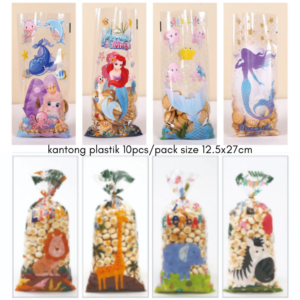

Kantong plastik snack goodie bag mermaid jungle animal plastic bag souvenir 10pcs