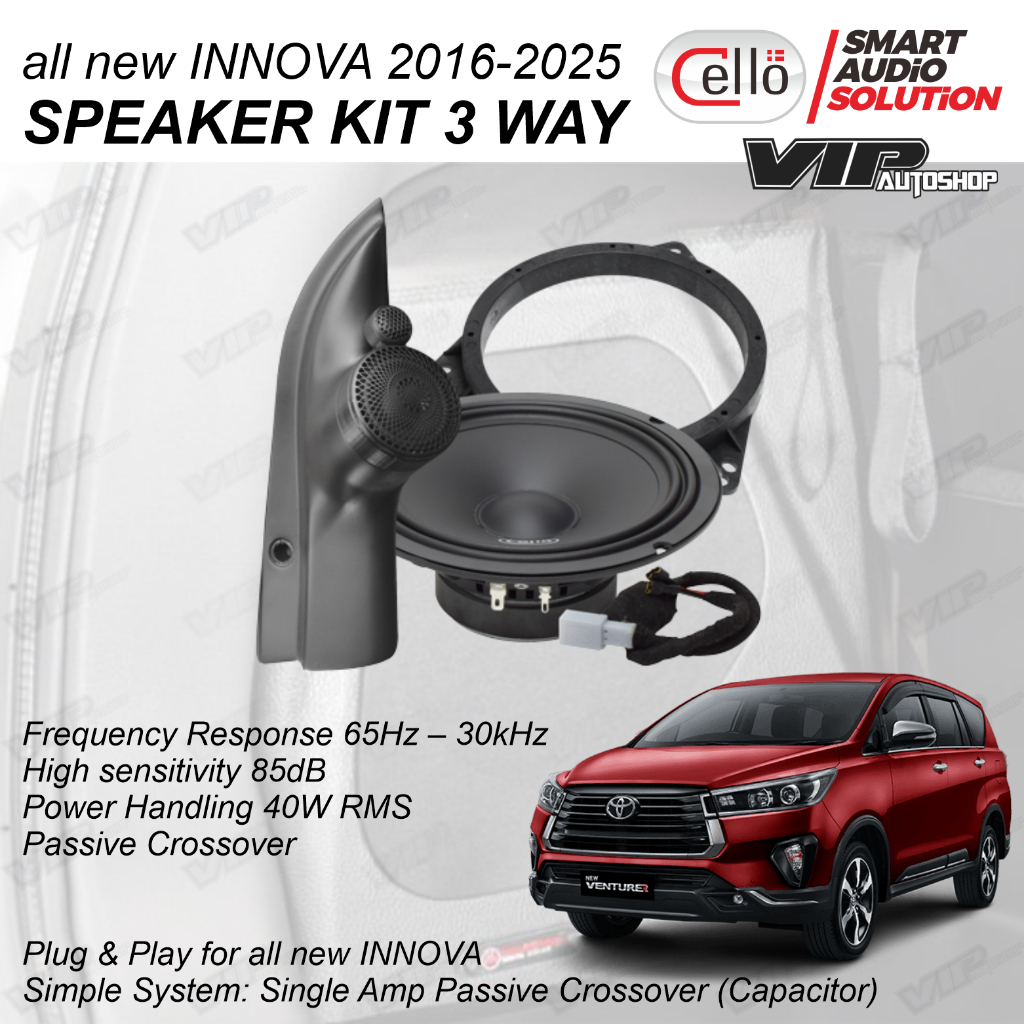 Innova Reborn 2016-2025 Venturer Speaker Kit 3 Way Depan Audio Mobil Midbass Midrange Tweeter