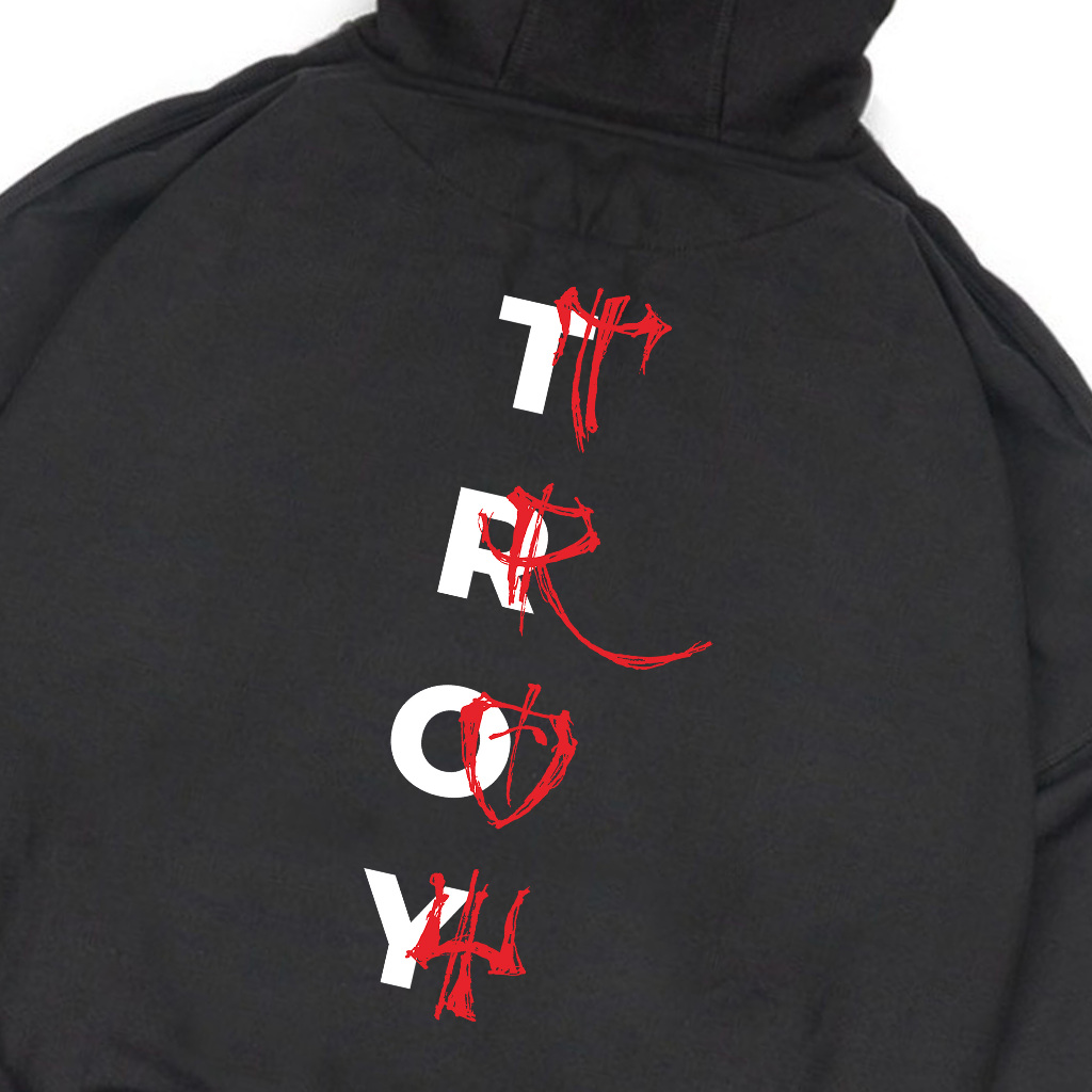 Troy Company Boxy Oversized Hoodie Black Scard - Hoodie Boxy Oversize Hitam HB 3246
