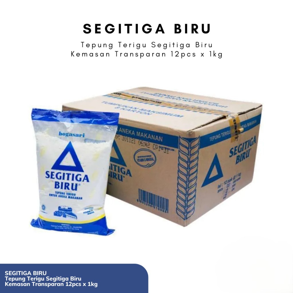 

(1 DUS) TERIGU SEGITIGA 1 KG X 12 PCS EKONOMI BIRU KEMASAN BENING TRANSPARAN