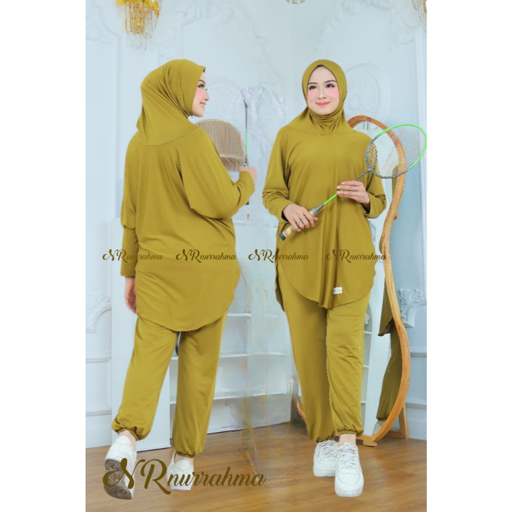 Setelan Olahraga Wanita Muslimah Jumbo Model Hijab Hoodie Outher Sport Training Lengan Panjang