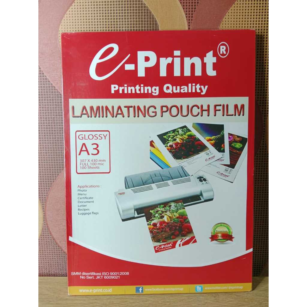 

PLASTIK LAMINATING A3 GLOSSY 100MIC 100SHEETS E-PRINT [5013786]