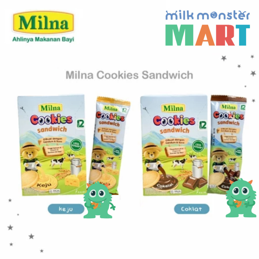 Milna Cookies Sandwich Keju & Coklat 1Box - Biskuit Bayi & Anak
