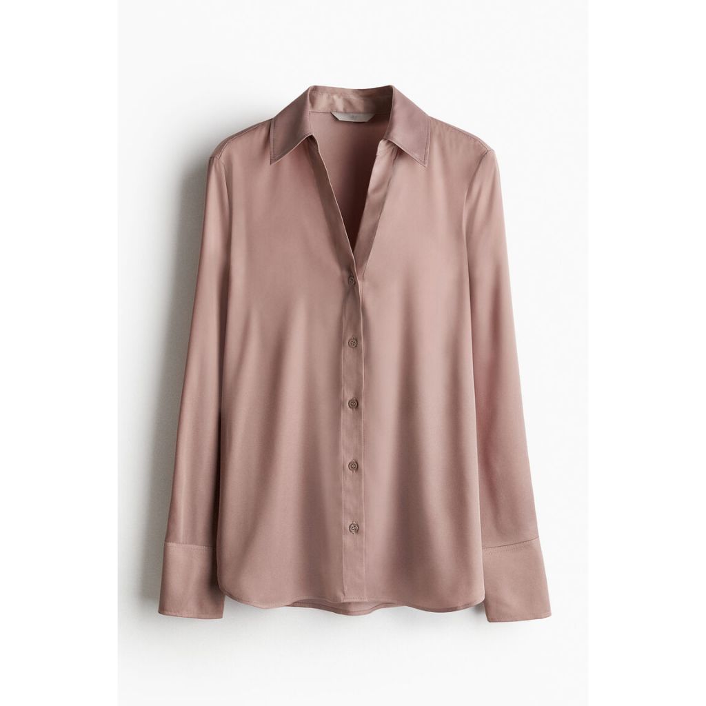 Blouse V Neck Atasan Wanita HNM Strip Polos