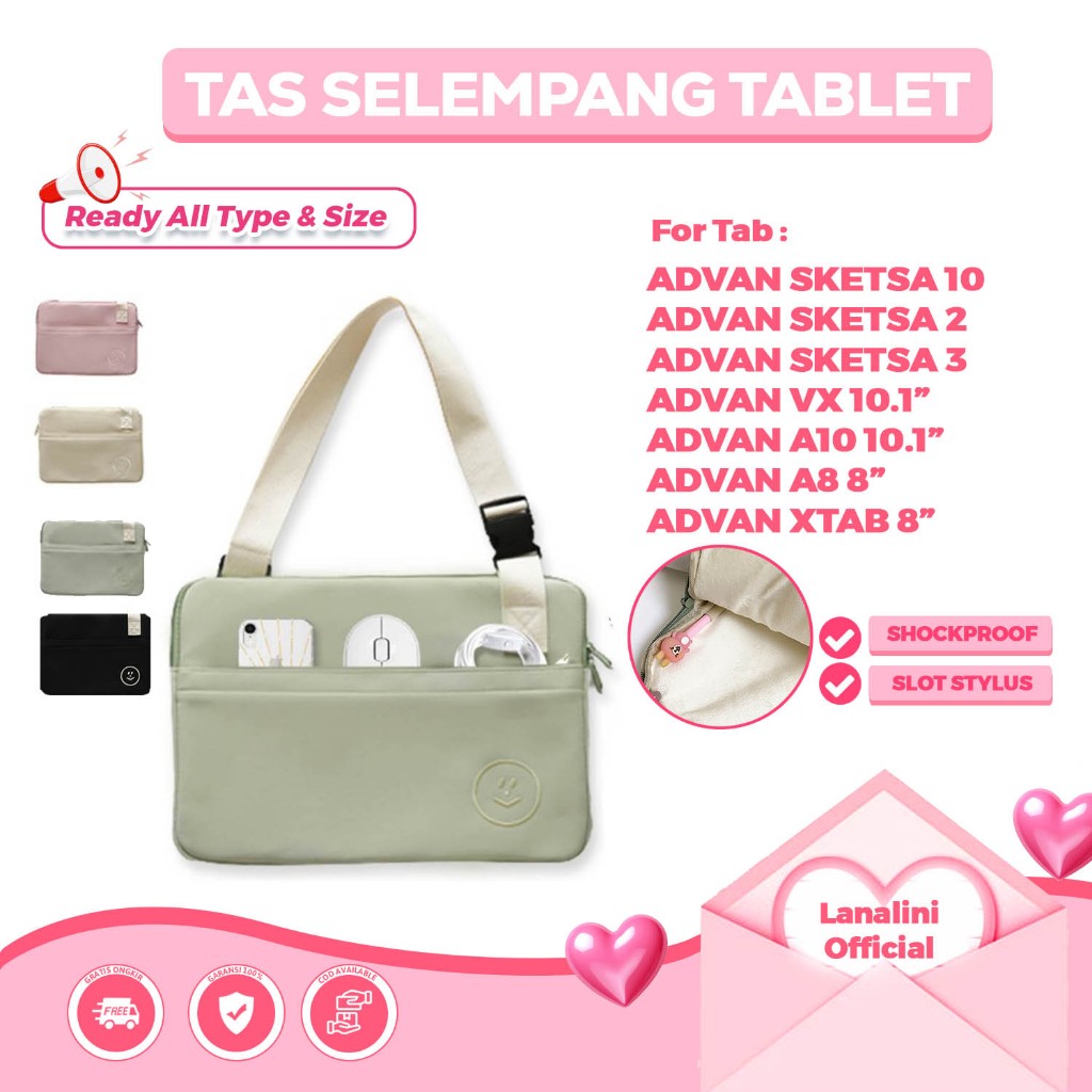 Tas Tablet Selempang Strap Advan Tab Sketsa 3 2 1 A10 A8 Xtab VX Belajar Plus Elite 7 X7 Pro 10.1 In