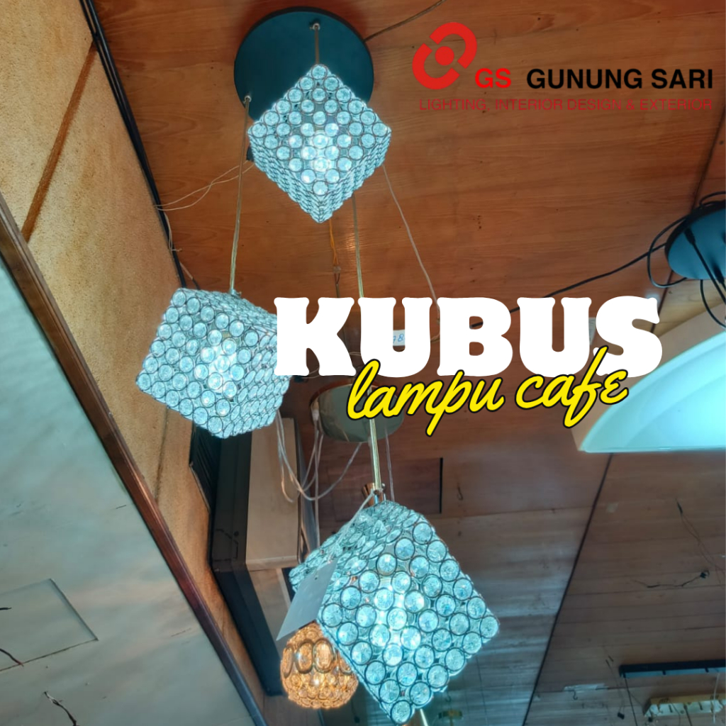 Lampu Gantung Kristal Model Kubus Lampu Cafe Lampu hias gantung Lampu Dekorasi Meja Makan Aesthetic 