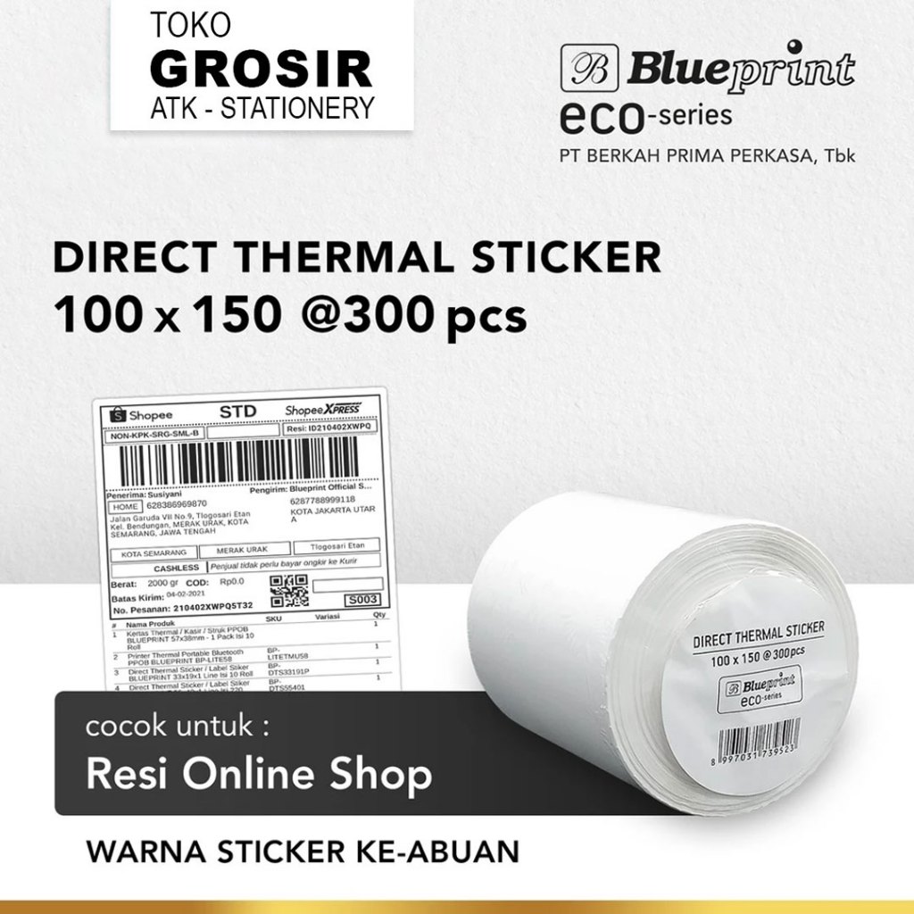 

PROMO 100x150 ECO 300pcs Direct Thermal Sticker 100 x 150 mm BLUEPRINT ECO Label Resi A6 300pcs