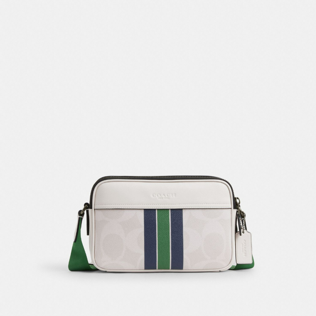Coach Graham Crossbody Bag In Signature Canvas With Varsity Stripe -Tas Selempang Pria