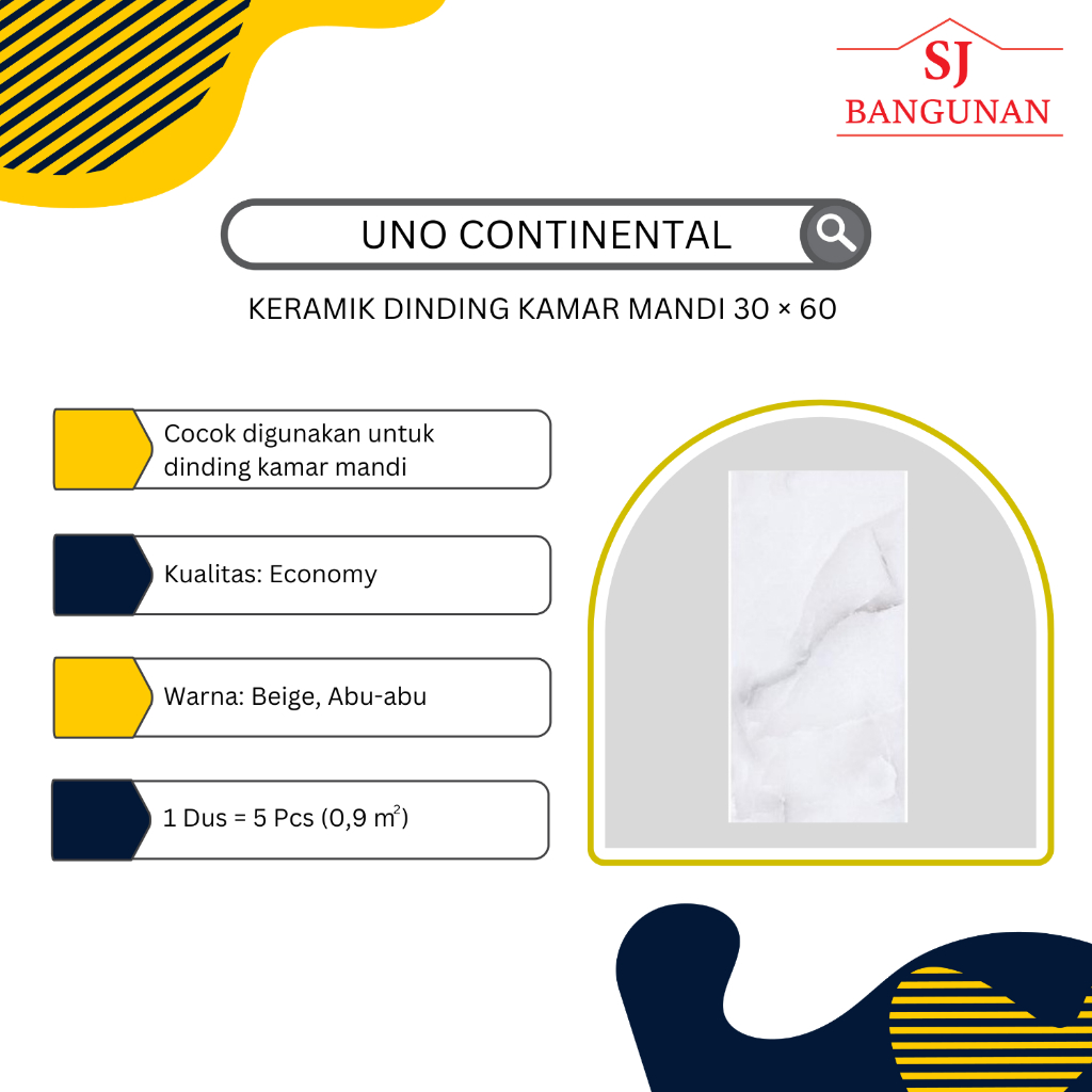 UNO - Keramik Dinding Kamar Mandi - UNO Continental Grey - Uk. 30×60 - Eco