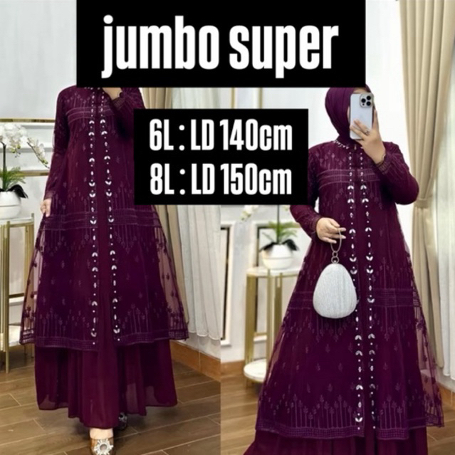 Hana Jumbo Super LD 140 dan LD 150 Dress Busui Ceruty Babydoll Gamis Pesta Mewah Terbaru Baju Kondan