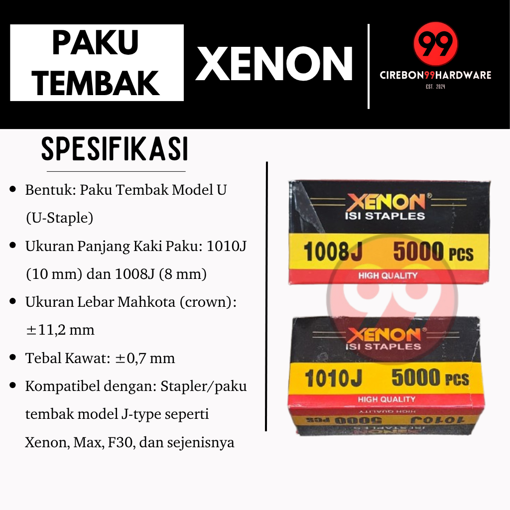 

Paku Tembak Bentuk U Merk Xenon Tipe 1010J 1008J Refill Stapler