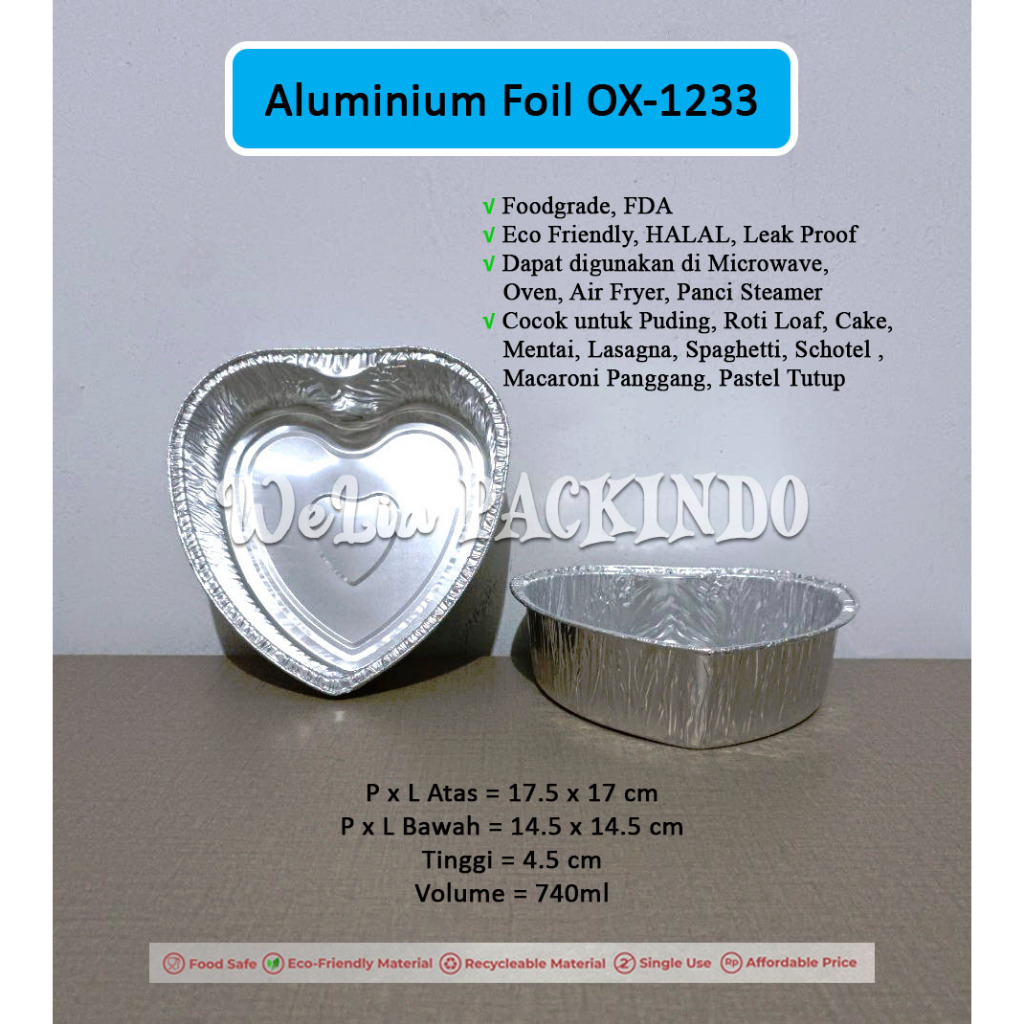 [1 PCS INSTANT] Aluminium Foil Tray OX-1233 + Tutup (DIJUAL TERPISAH) untuk Puding, Roti Loaf, Cake,