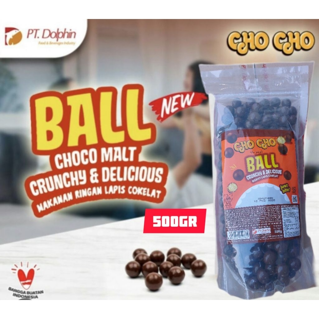 

Cho Cho Ball Biskuit Lapis Cokelat Chocho Dolpin 500gr Crunchy Delicious Chocolate Chocho Cemilan Food