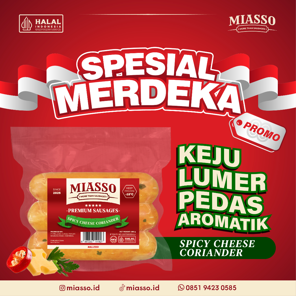 

MIASSO - Spicy Cheese Coriander | Premium Sausages | Sosis Keju Pedas Daun Ketumbar