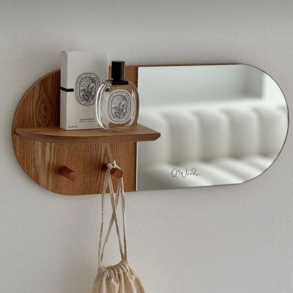 rak gantung cermin kaca aesthetic multifungsi kayu jati solid