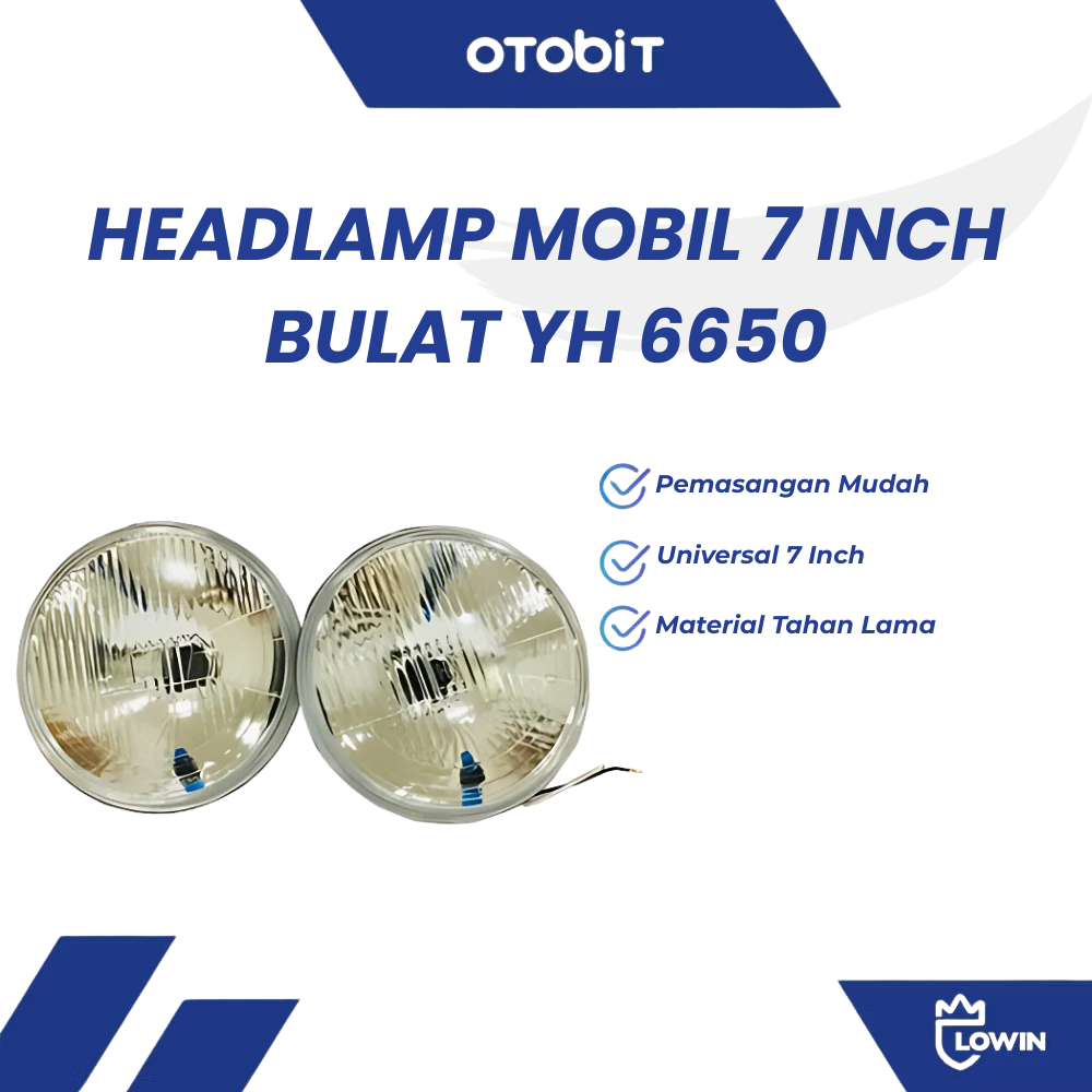 Headlamp 7 Inch Bulat Standar YH 6650 / Lampu Depan Mobil Universal Lowin