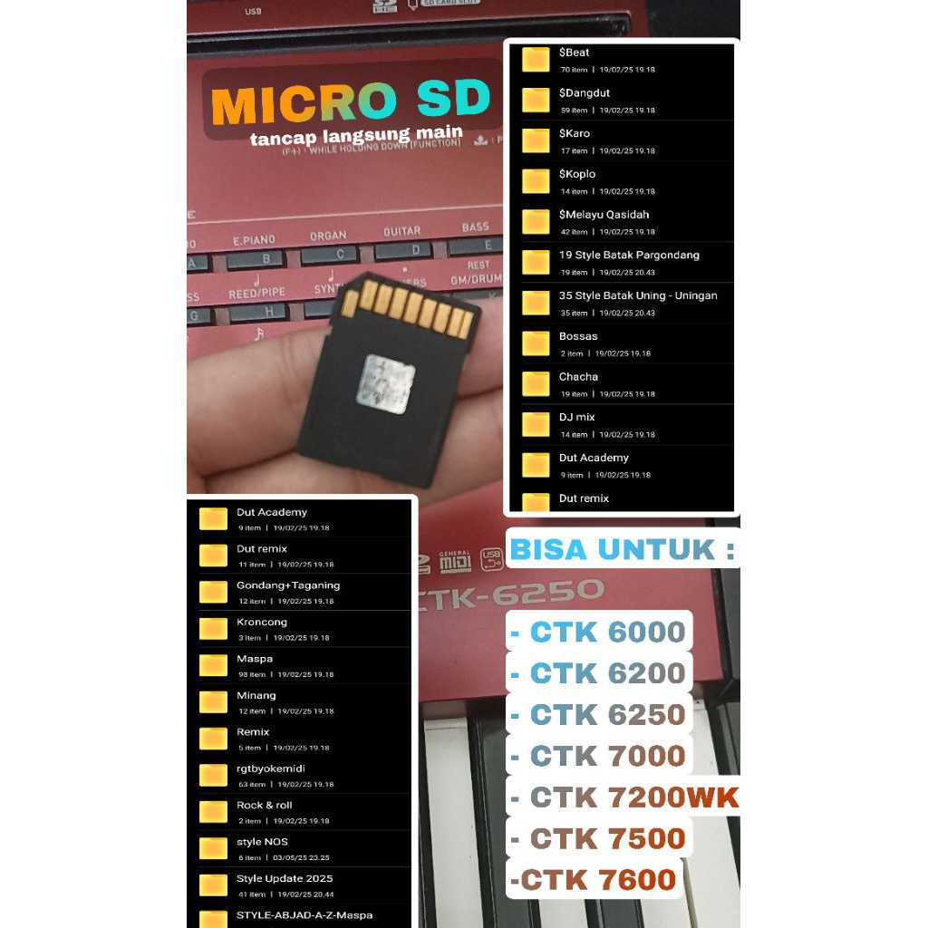SD CARD/MEMORY CARD Style Song Untuk Keyboard Casio Micro SD isi Style Song