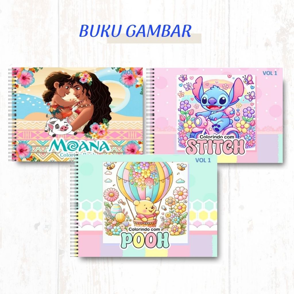 

BUKU GAMBAR LATIHAN ANAK A4 (pooh, moana, stitch ) - asah kreatif anak & latihan motorik halus anak