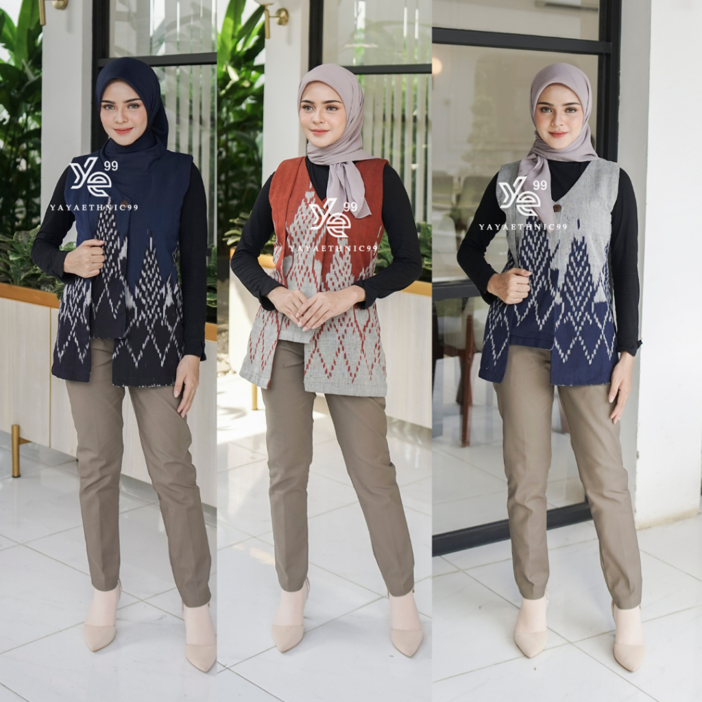 [READY STOCK] Lubna rompi tenun, vest tenun ethnic, vest tenun wanita modern, outer tenun, rompi ten