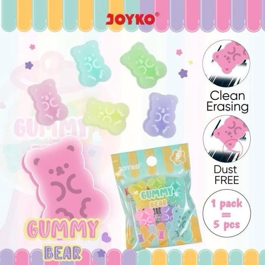 

( 6 TUBE ) Penghapus Eraser Joyko ERT-136 Gummy Bear 1 TUBE ISI 5 BIJI