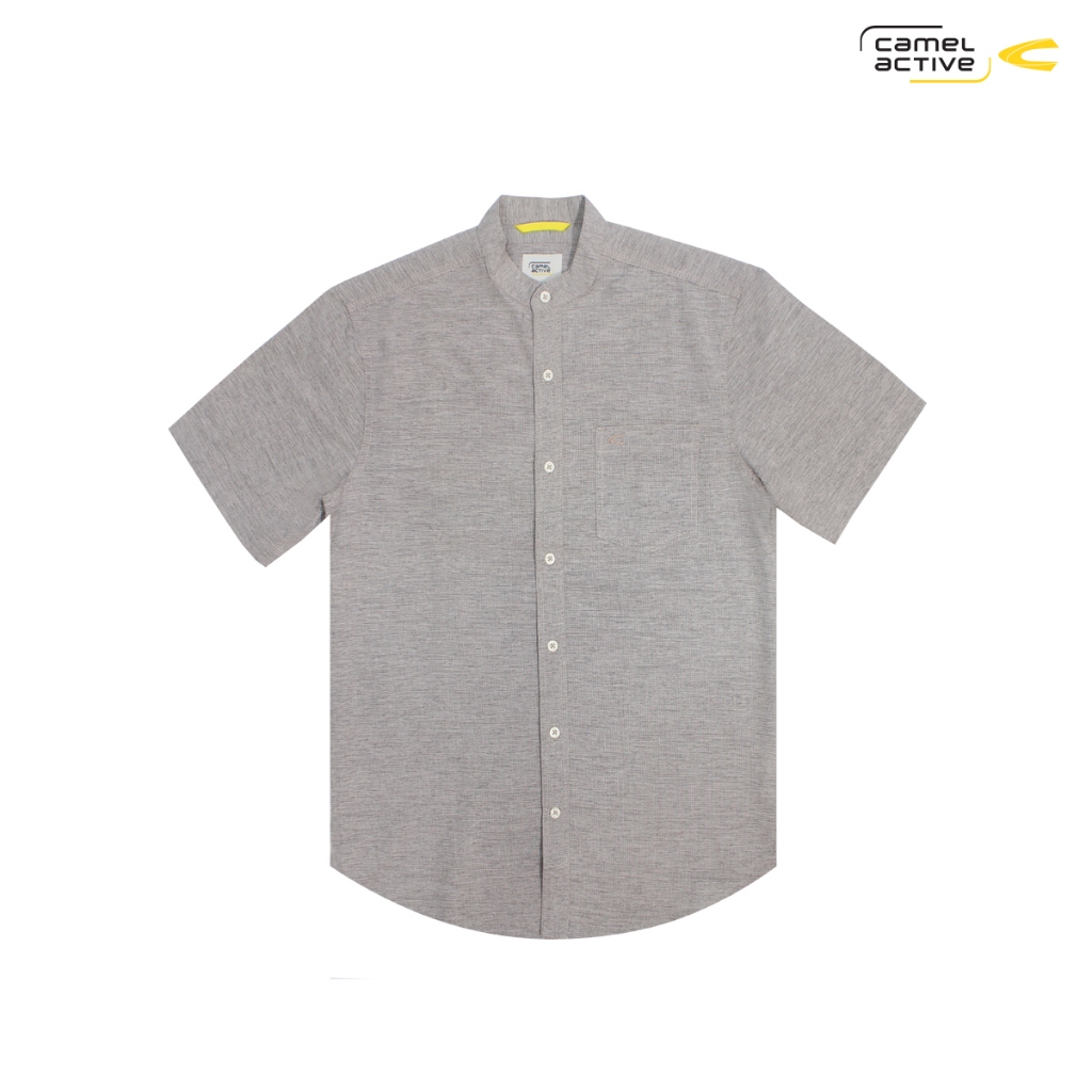 camel active Men's Cream Linen CVC Henley Short Sleeve Shirt Kemeja Koko