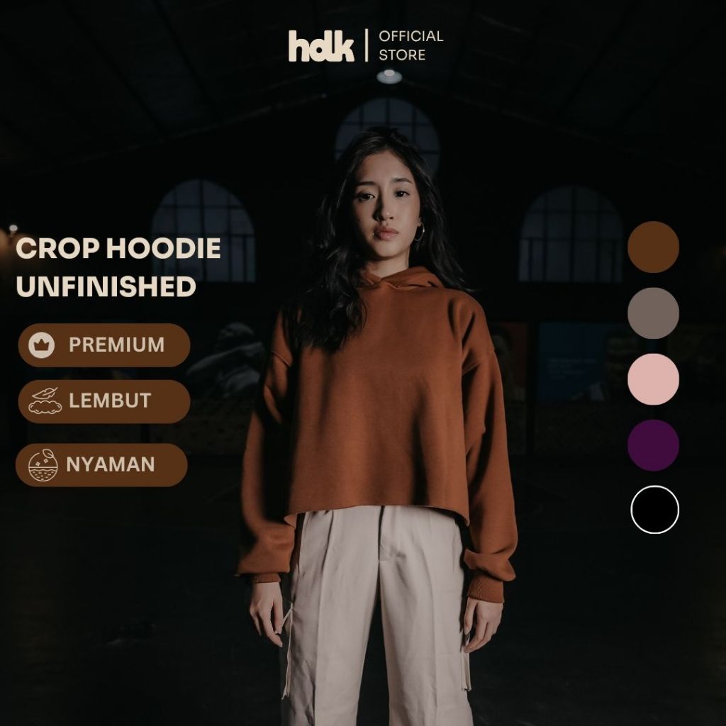 Hoodie Crop Wanita Unfinished Premium Polos | Fleece Tebal & Adem | Lokal Handmade | Dark Brown - Ho