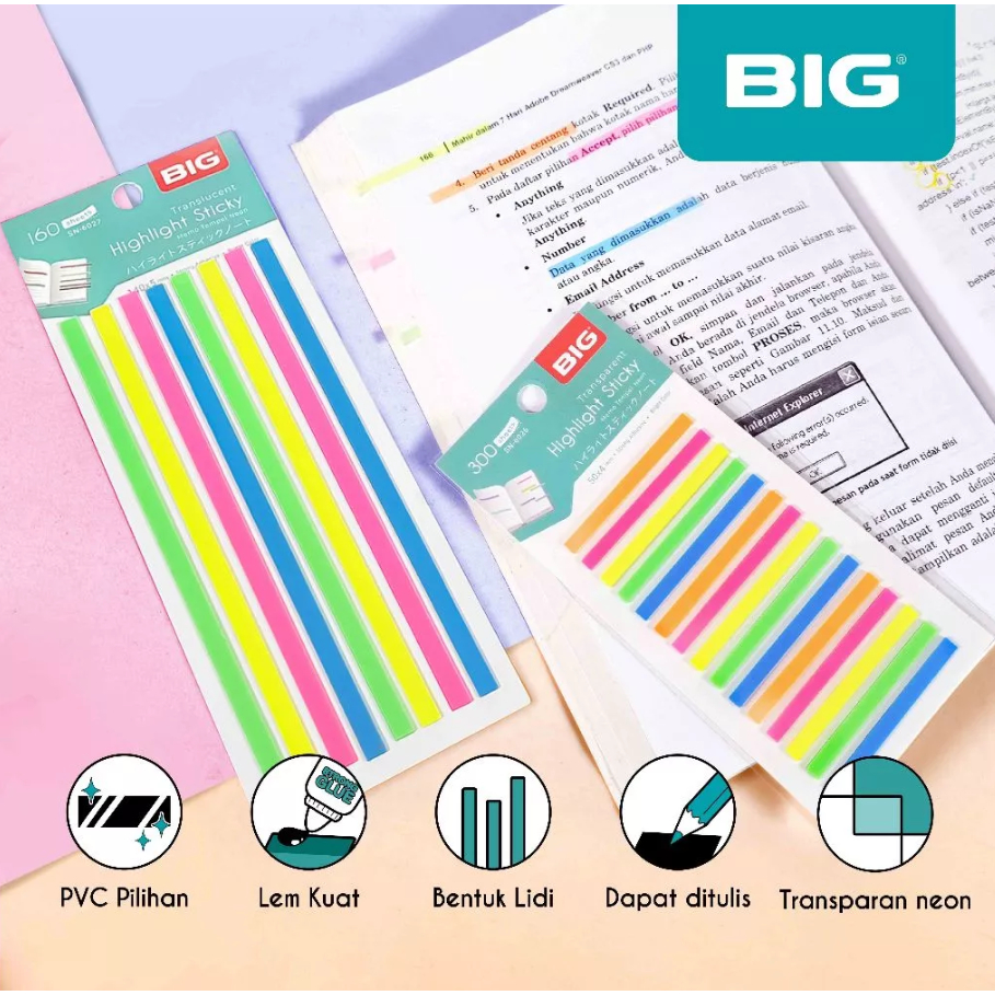 

BIG Sticky Notes Lidi Warna Neon/ Label Index/ Index Mark/ Tab Penanda/ Pembatas Penanda PET Material