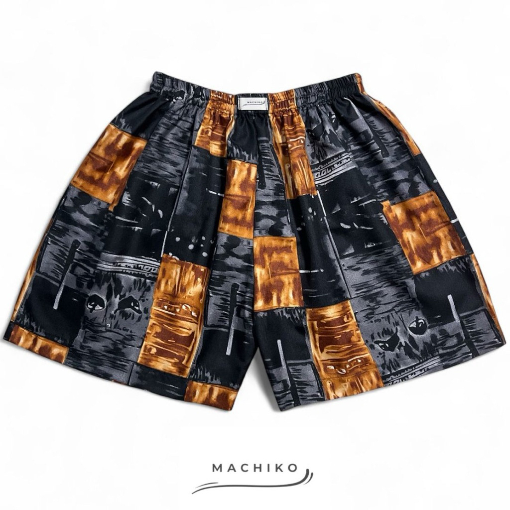 MACHIKO Celana Boxer Pria Warna Hitam Motif Abstrak  - Katun Jepang Premium - Daily Short Pants - Al