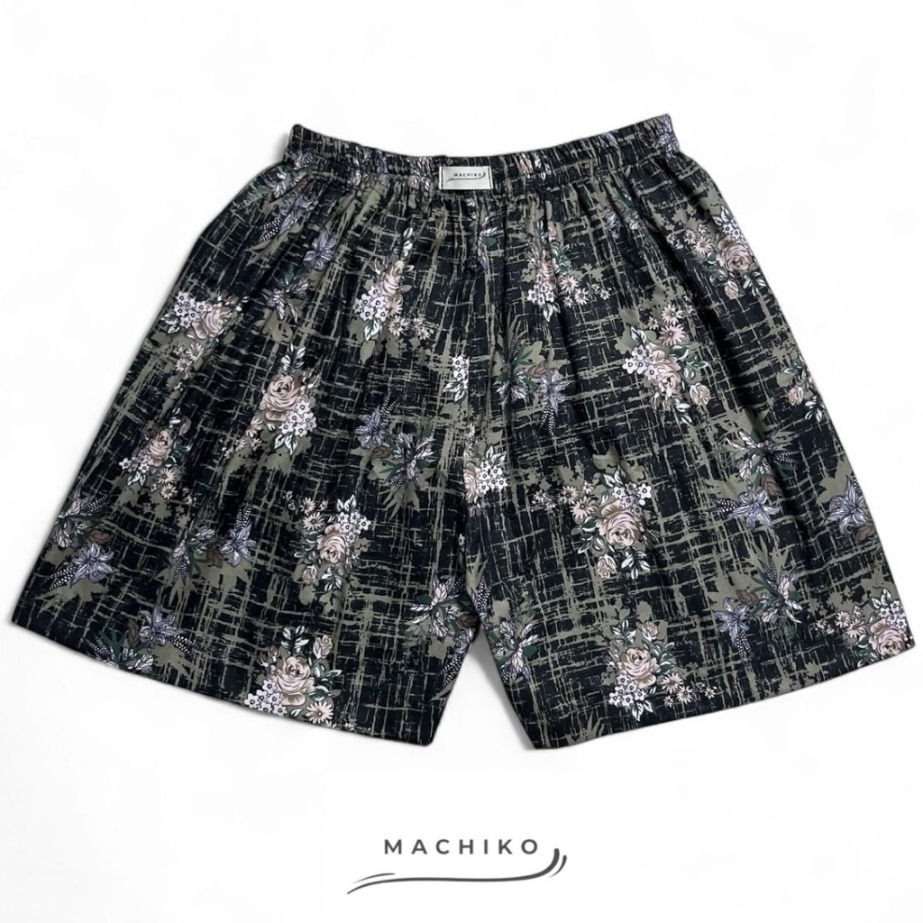 MACHIKO Celana Boxer Pria Warna Hitam Motif Bunga abstrak  - Katun Jepang Premium - Daily Short Pant
