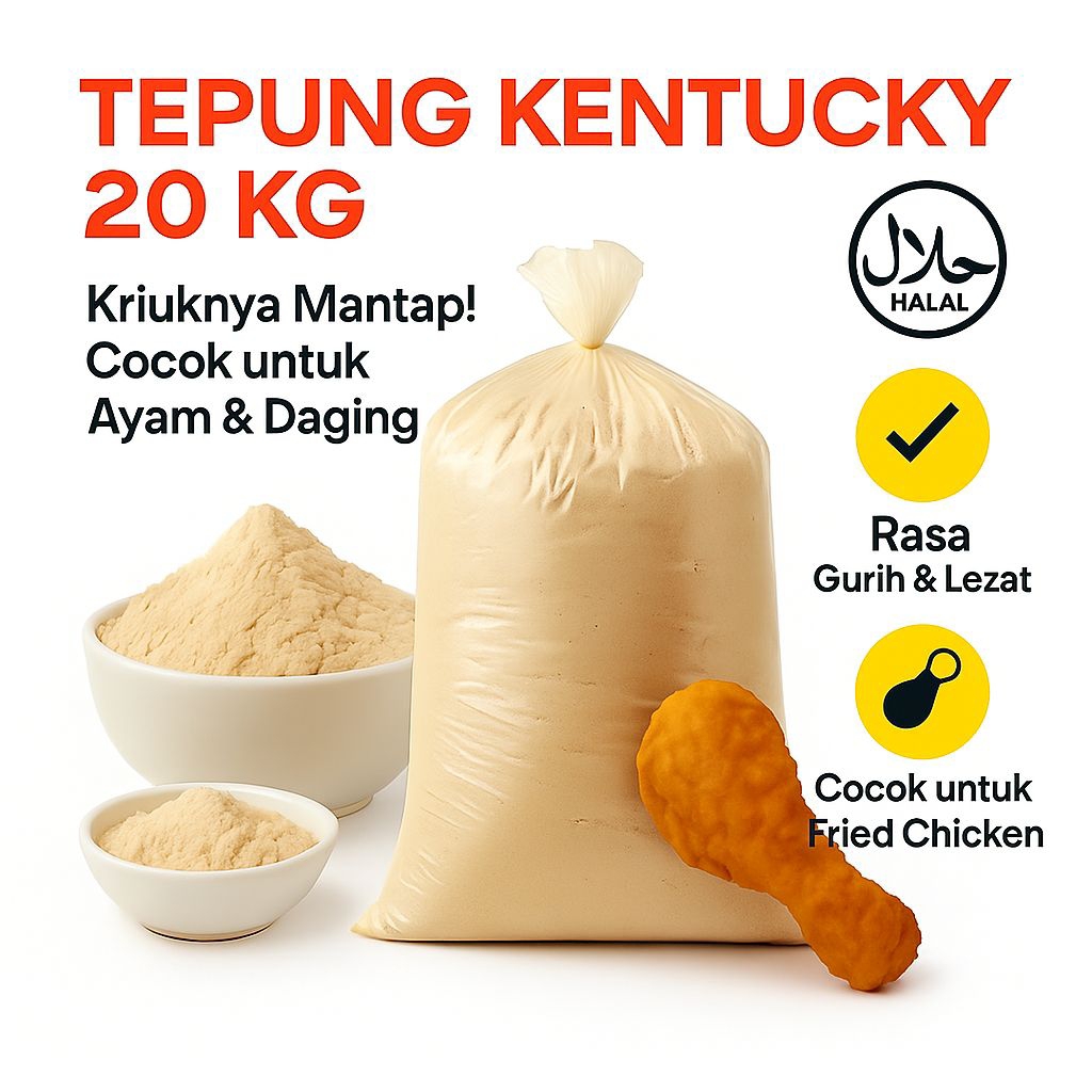 

Tepung Kentucky 1 Sak 20 Kg – Cocok untuk Ayam, Daging & Seafood