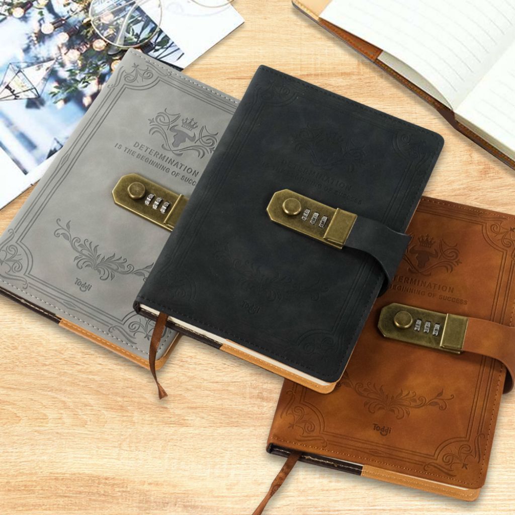 

Toddi Buku Jurnal Tulis Catatan Leather Diary A5 68GSM 200 Halaman Grid with Lock