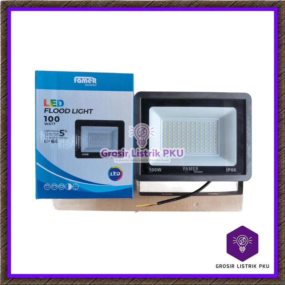 Lampu Sorot Ekonomis Famer Economy Flood Light LED 100 Watt 100W Putih Kuning Murah Promo