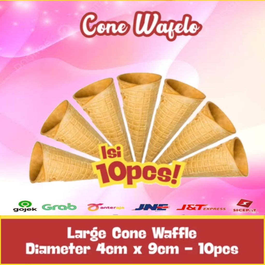 

Large Cone Waffle 4x9cm Isi 10 pcs Cone Es Krim Besar Renyah Manis Dessert Café Hotel Restoran