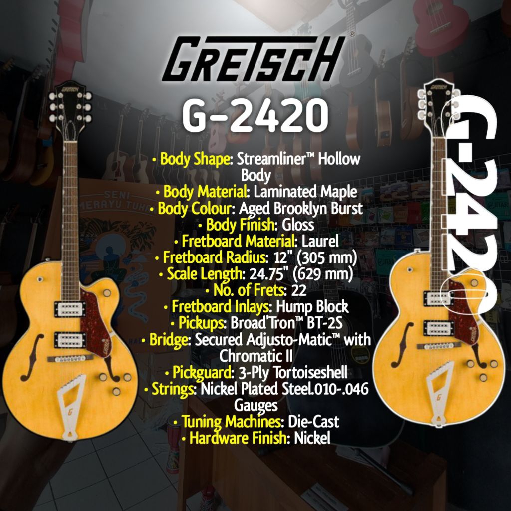 GITAR ELEKTRIK GRETSCH HLW SC VLAMB GRETSCH G-2420 KUNING