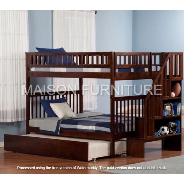 Rangka Tempat Tidur Tingkat 3 Bed Susun Laci Minimalis Kayu Jati Maison 112