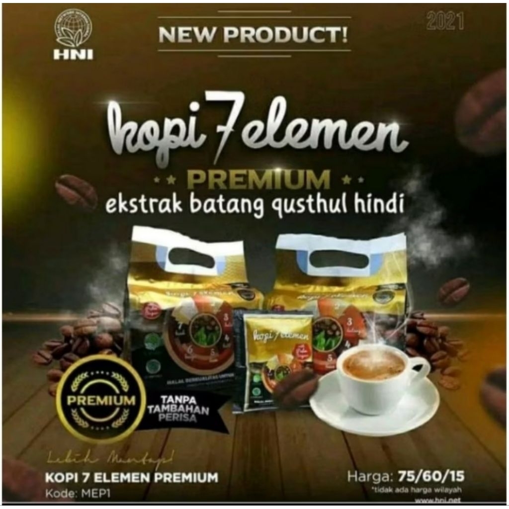 

Kopi 7 Elemen Premium HNI isi 10 saset @21 gr • Kopi Herbal Sevel Premium dengan Qusthul Hindi Terlaris