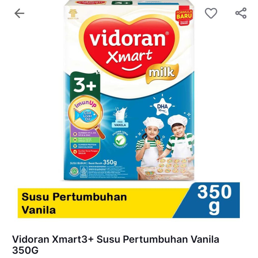 

Vidoran Xmart 3+ susu pertumbuhan rasa vanila 350g