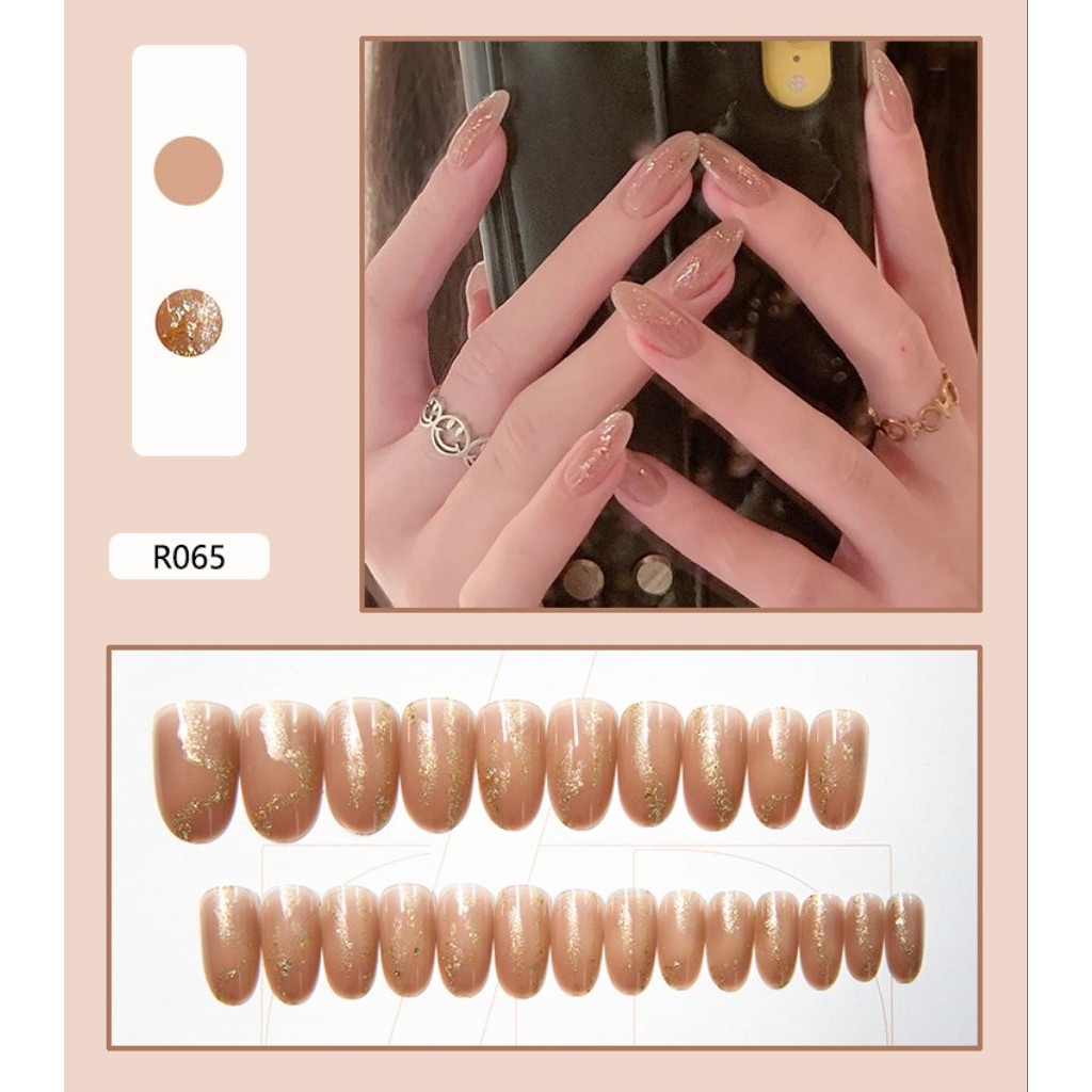 R065 - TERMURAH Kuku Cantik 24pcs set Kuku Palsu Fake Nails Box Free Lem Cair tahan air Kuku Palsu i