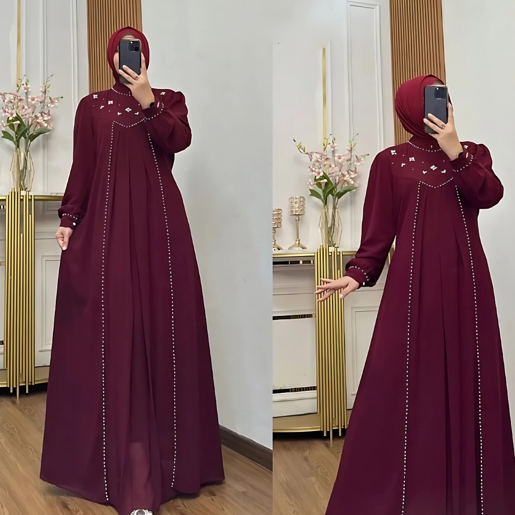 Ranima Dress Gamis Payet Elegan Model Terbaru Ceruti Premium Baju Kondangan Wanita Muslim Modern