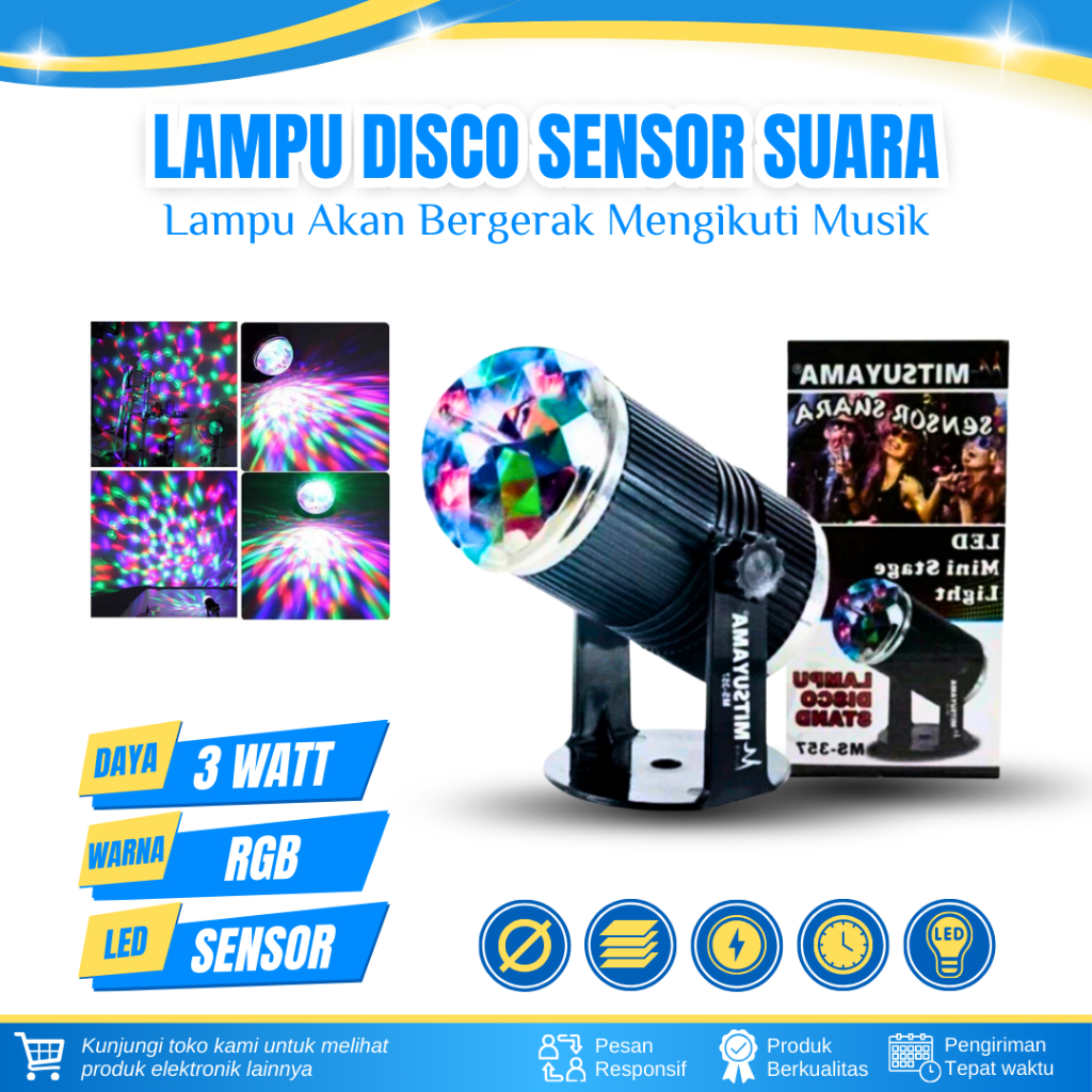 lampu disco sensor suara mitsuyama/ lampu disco stand/ sensor suara/led mini stage light mitsuyama m