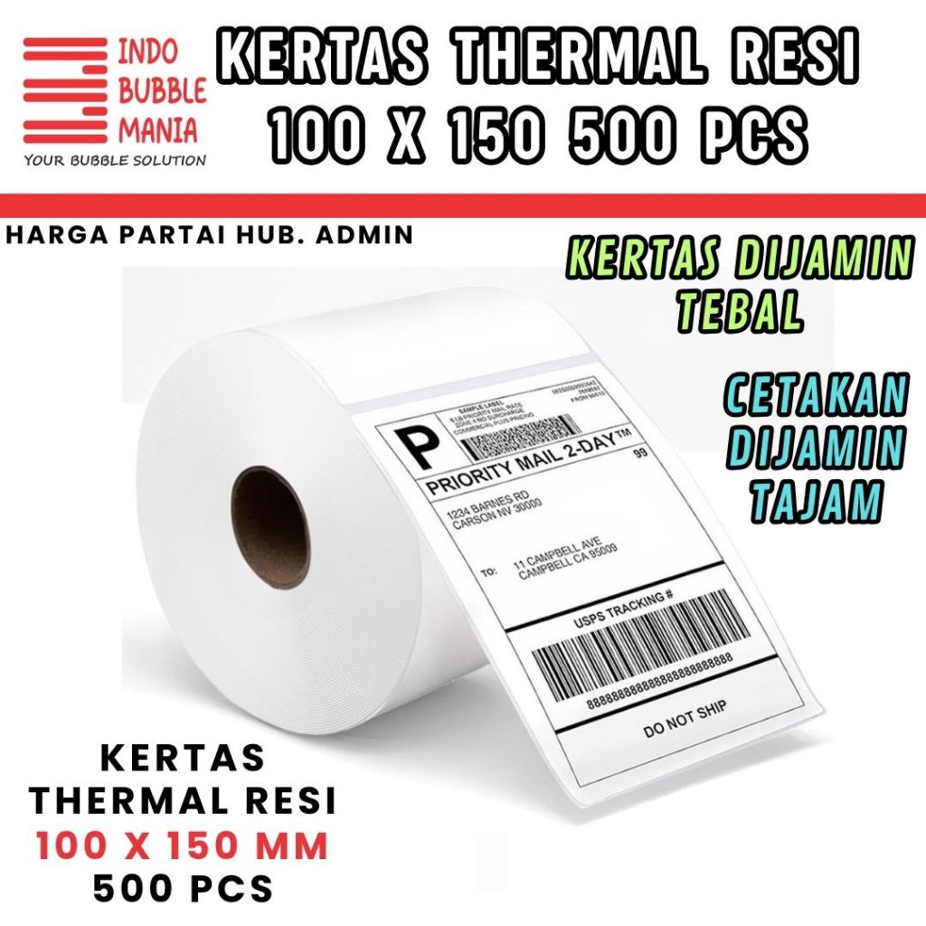 

Kertas Resi Label Thermal Premium 100x150 500 Pcs Kertas Resi Premium Tebal | Cetak Tajam | Cocok Semua Printer Thermal