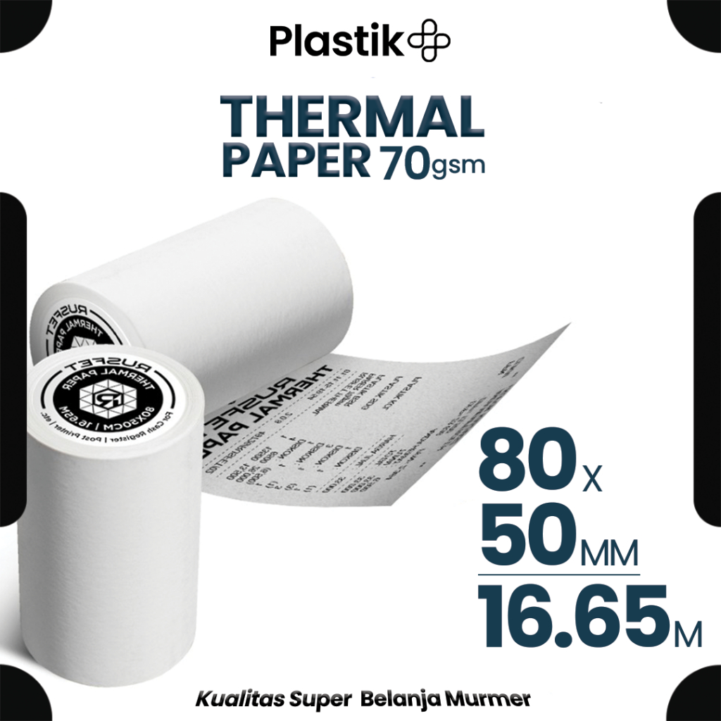 

Kertas Label Termal / Paper Thermal 80mm x 50mm Core Non Sticker Printer Struk Kasir Barcode Rusfet