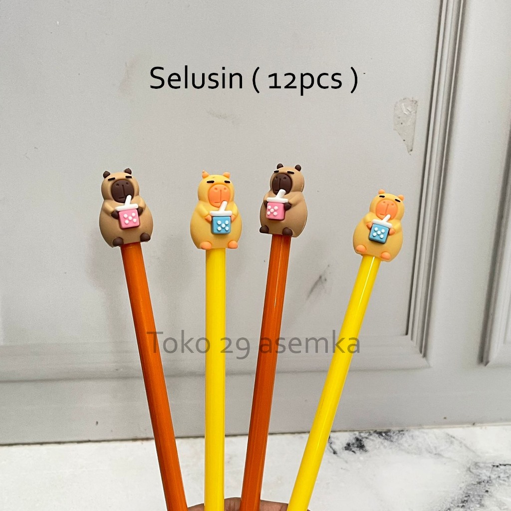 

12PCS SELUSIN PULPEN GEL CAPYBARA MINUMAN FULLBODY PGK-1545 ALAT TULIS BOLPOIN UNIK PEN GEL KARAKTER