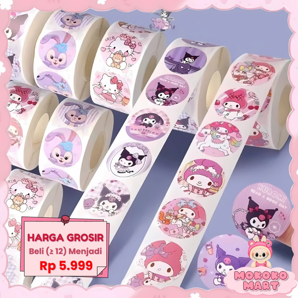 

MM Label Stiker Roll 500 Lembar Karakter Sticker Roll Buat Tempel DIY Packaging Kotak Makan Souvenir