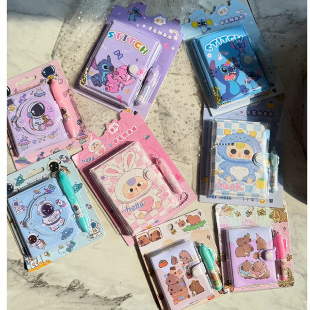 

Notebook Mini diary Cover Sticth Capybara Astronot Sinchan Baby Tree plus Pulpen Buku Catatan Harian