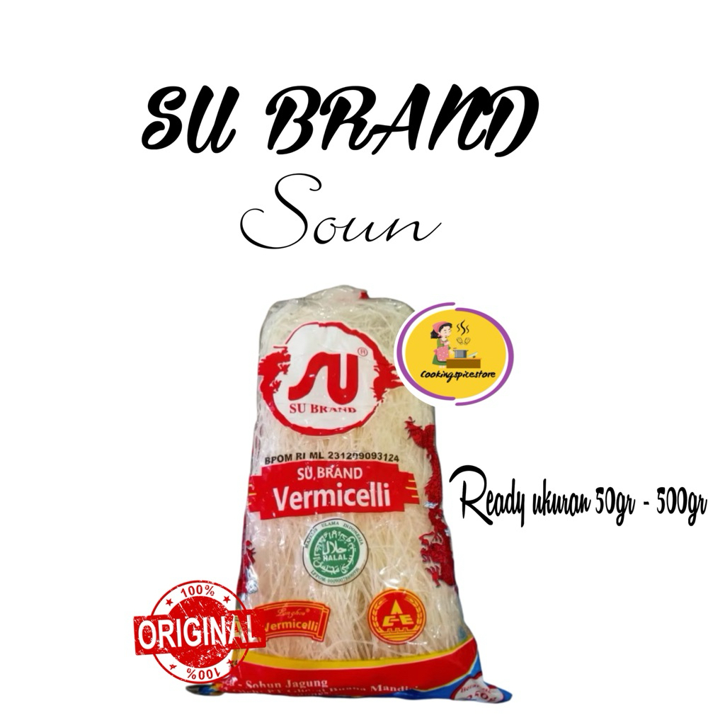 

SU Brand Soun / Bihun Jagung Halal – Vermicelli Original Kemasan 50gr–500gr – Soun Jagung Premium Lembut & Kenyal