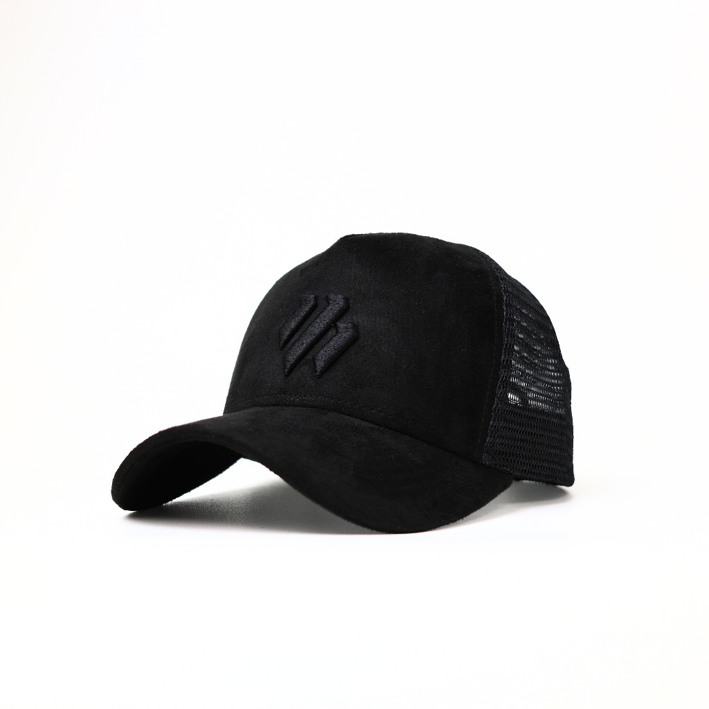 Movment Topi Trucker Suede Black Topi Pria Jaring Baseball